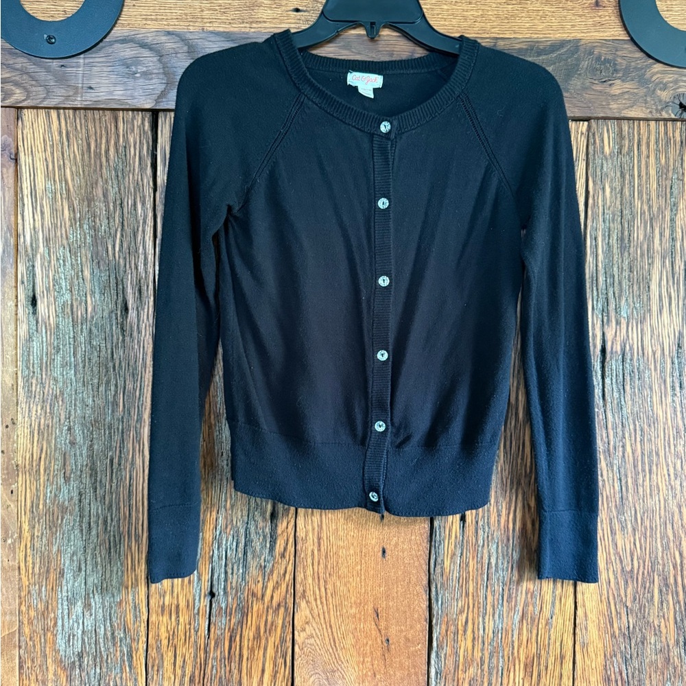 Cat & Jack Black Knit Cardigan with Sparkly Buttons
